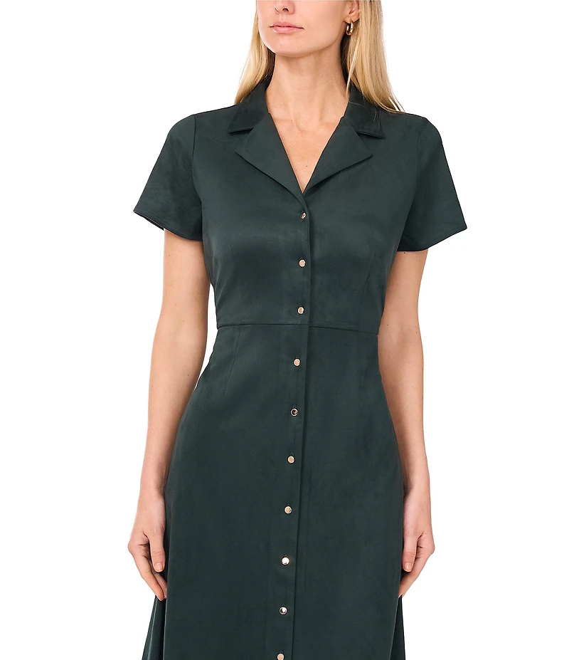 Vince Camuto Faux Suede Point Collar Short Sleeve Button Front Dress