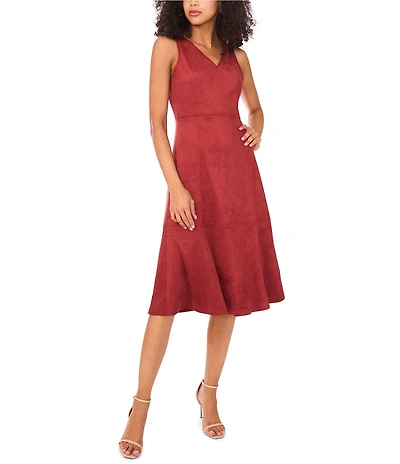 Vince Camuto Faux Suede V-Neck Sleeveless Midi Dress