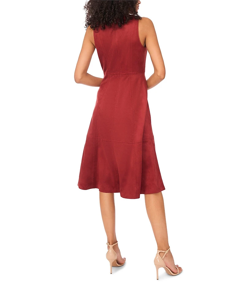 Vince Camuto Faux Suede V-Neck Sleeveless Midi Dress