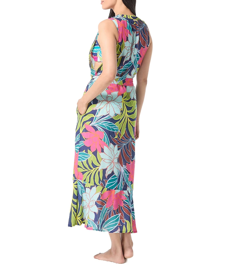 Vince Camuto Fiji Floral Sleeveless Belted Swim Cover-Up Dress