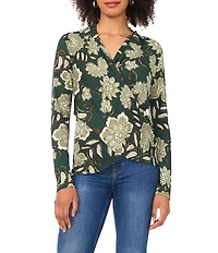 Vince Camuto Floral Knit Cowl V-Neck Long Sleeve Wrap Top