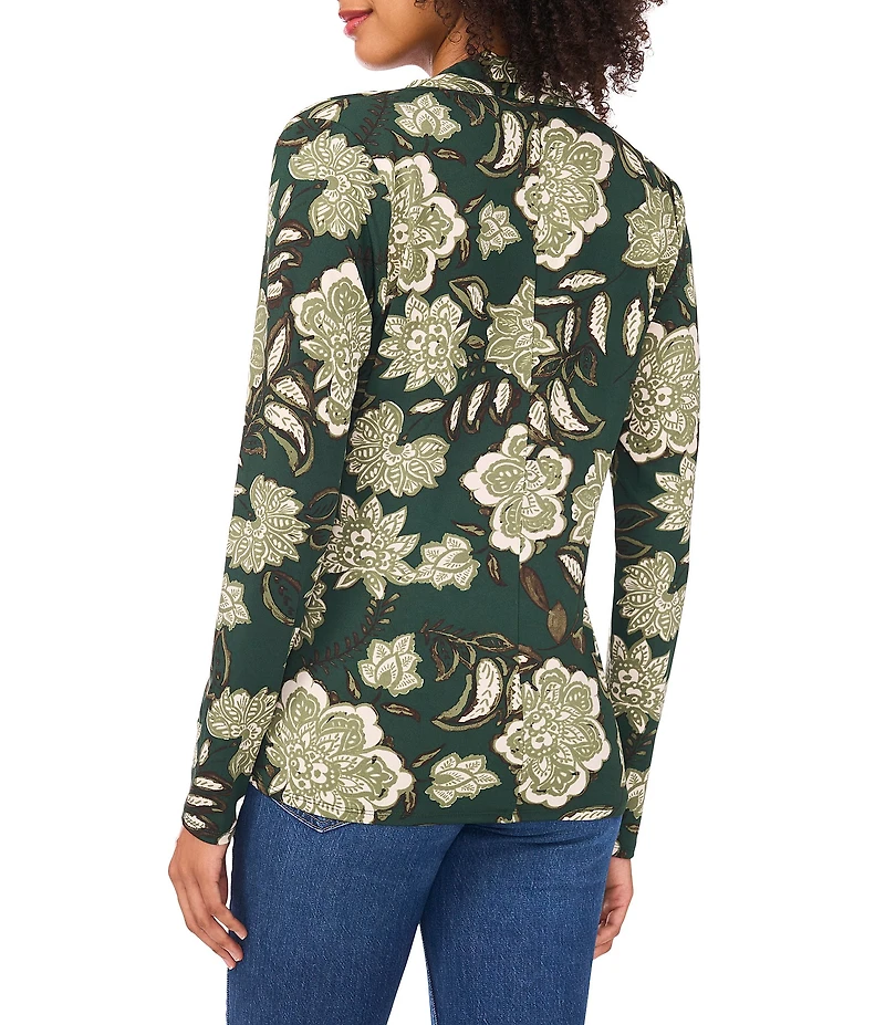 Vince Camuto Floral Knit Cowl V-Neck Long Sleeve Wrap Top