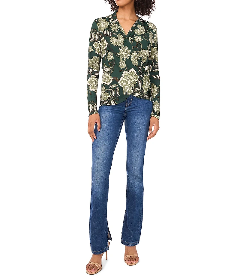 Vince Camuto Floral Knit Cowl V-Neck Long Sleeve Wrap Top