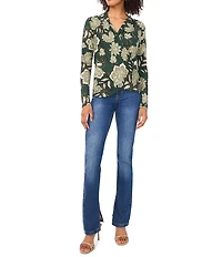 Vince Camuto Floral Knit Cowl V-Neck Long Sleeve Wrap Top
