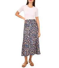 Vince Camuto Floral Print Midi A-Line Skirt