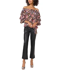 Vince Camuto Floral Print Off The Shoulder 3/4 Balloon Sleeve Top