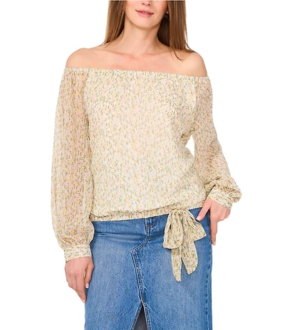 Vince Camuto Floral Print Off-The-Shoulder Long Balloon Sleeve Blouse