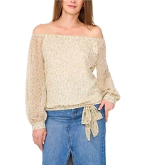 Vince Camuto Floral Print Off-The-Shoulder Long Balloon Sleeve Blouse