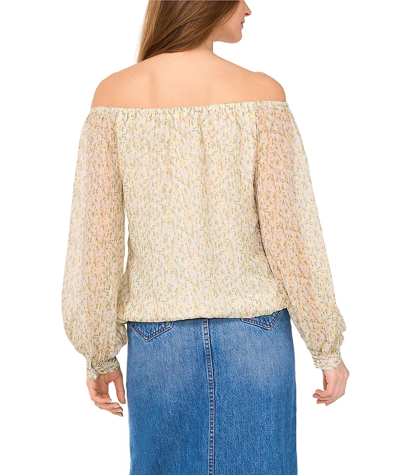 Vince Camuto Floral Print Off-The-Shoulder Long Balloon Sleeve Blouse
