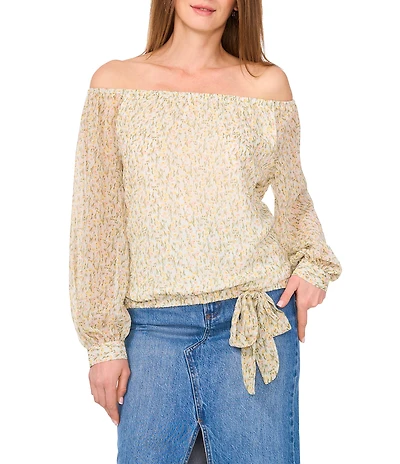 Vince Camuto Floral Print Off-The-Shoulder Long Balloon Sleeve Blouse