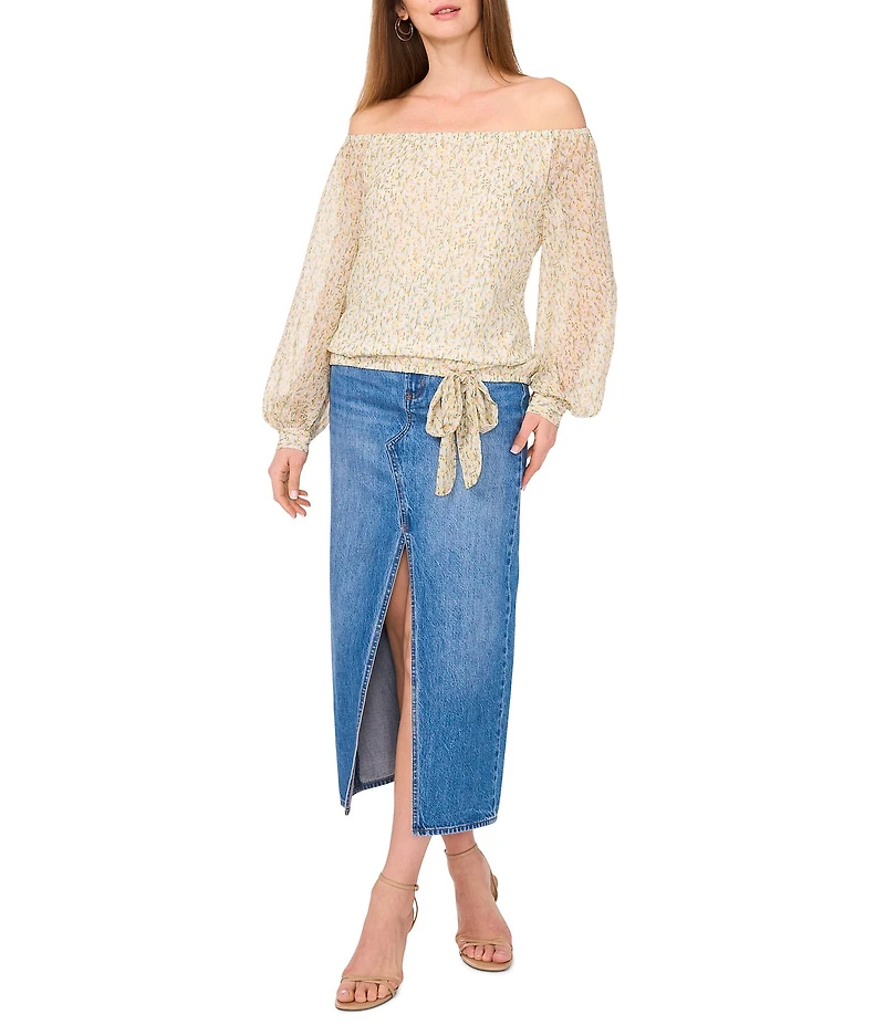 Vince Camuto Floral Print Off-The-Shoulder Long Balloon Sleeve Blouse