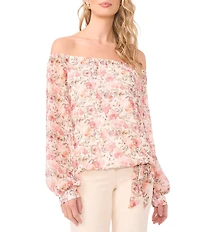 Vince Camuto Floral Print Off-The-Shoulder Long Sleeve Blouse