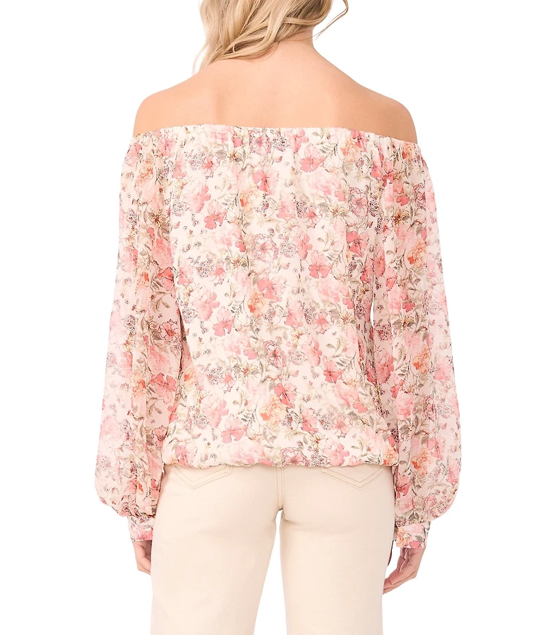 Vince Camuto Floral Print Off-The-Shoulder Long Sleeve Blouse