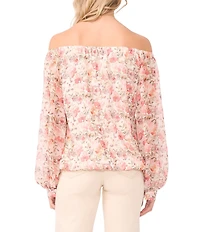 Vince Camuto Floral Print Off-The-Shoulder Long Sleeve Blouse