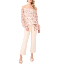 Vince Camuto Floral Print Off-The-Shoulder Long Sleeve Blouse