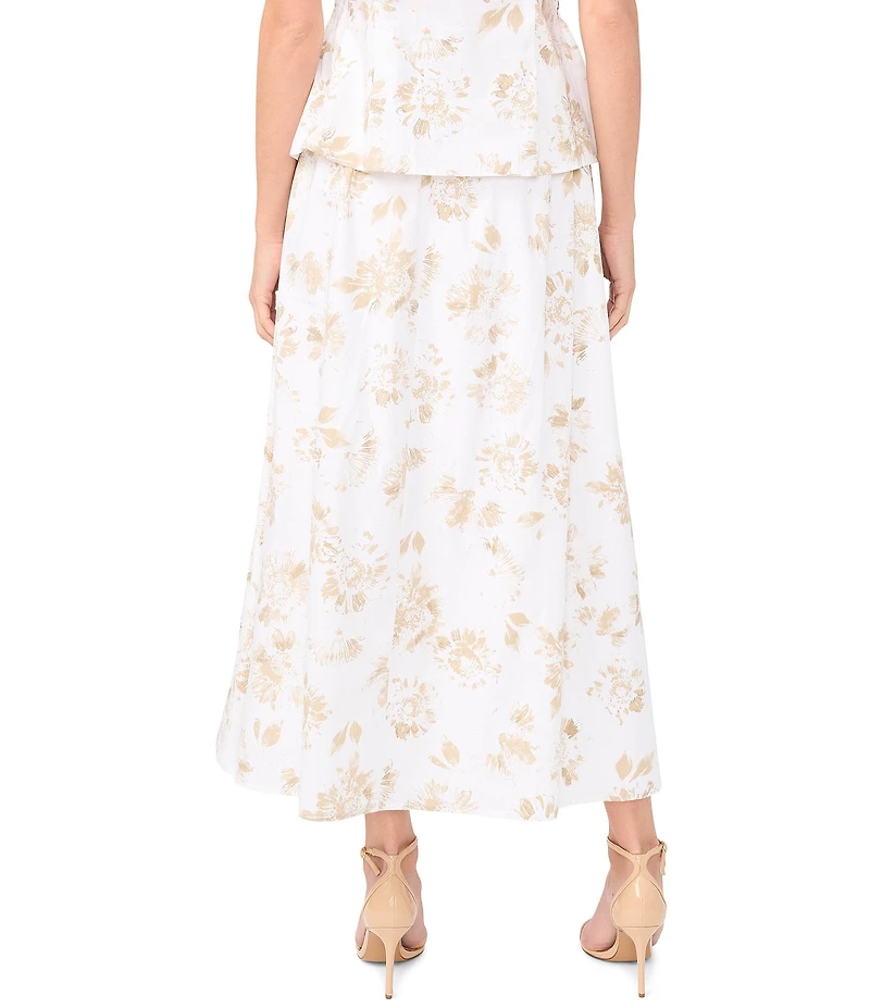 Vince Camuto Floral Print Pleated Maxi A-Line Skirt