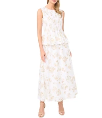 Vince Camuto Floral Print Pleated Maxi A-Line Skirt