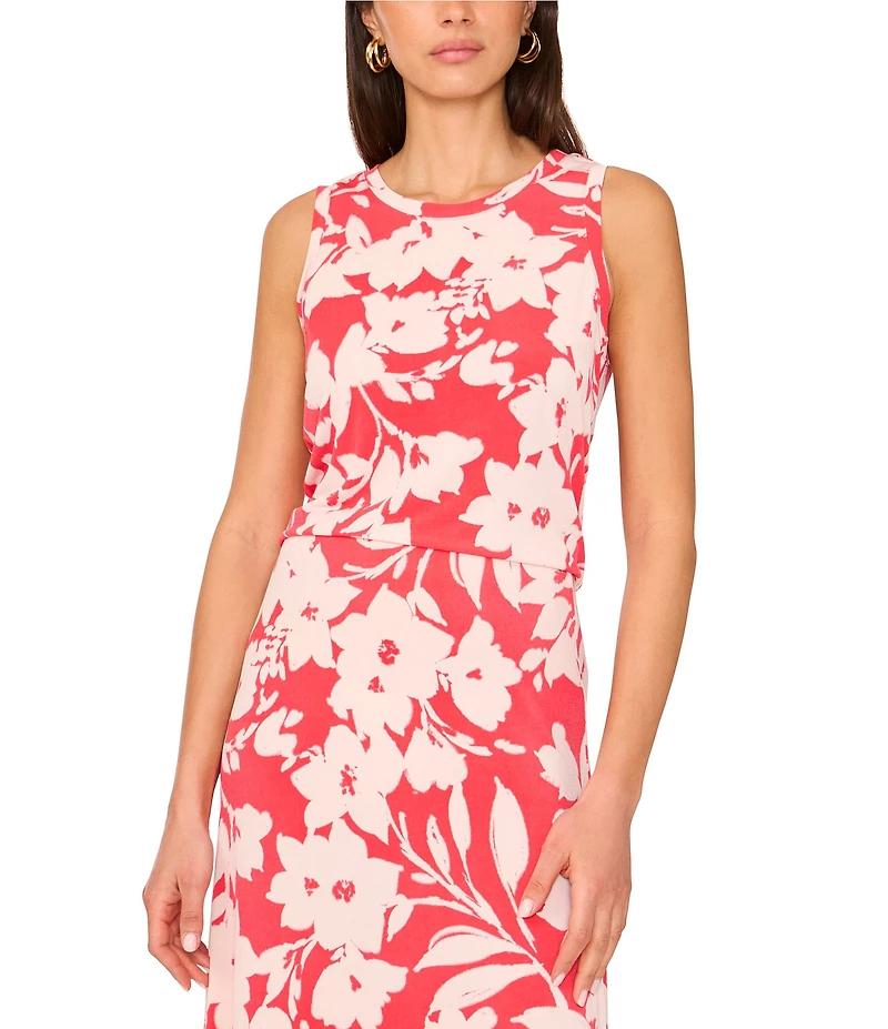 Vince Camuto Floral Print Round Neck Sleeveless Tank