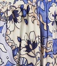 Vince Camuto Floral Print Square Neck Short Puff Sleeve A-Line Midi Dress