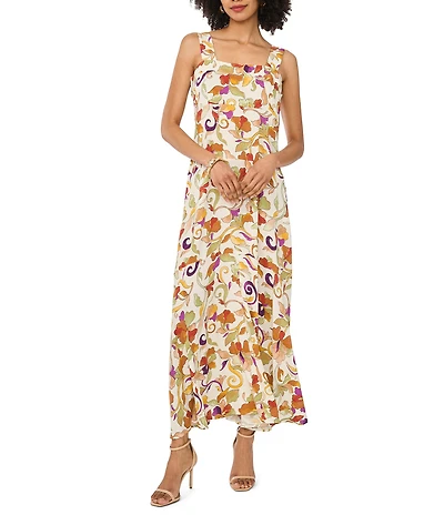Vince Camuto Floral Print Square Neck Sleeveless Maxi Dress