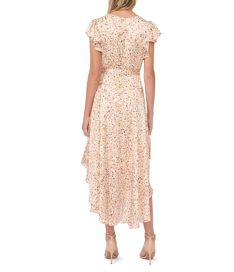 Vince Camuto Floral Print V-Neck Flutter Sleeve Button Down Dress