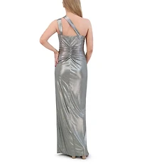 Vince Camuto Foil Knit Knotted One-Shoulder Gown