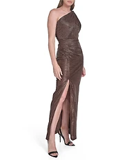 Vince Camuto Foil Knit Knotted One-Shoulder Gown