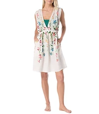 Vince Camuto Garden Floral Plunge Front Sleeveless Open Back Cover Up Dress