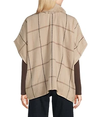 Vince Camuto Grid Plaid Topper with Fur Collar