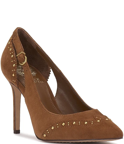 Vince Camuto Hally Cut-Out Studded Suede Wing Tip Stiletto Pumps