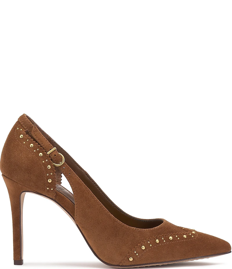 Vince Camuto Hally Cut-Out Studded Suede Wing Tip Stiletto Pumps