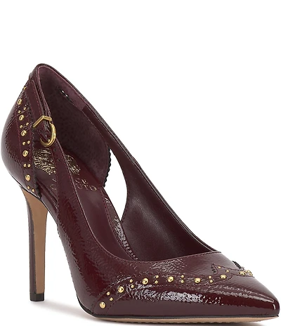 Vince Camuto Hally Studded Patent Leather Cut-Out Wing Tip Stiletto Pumps
