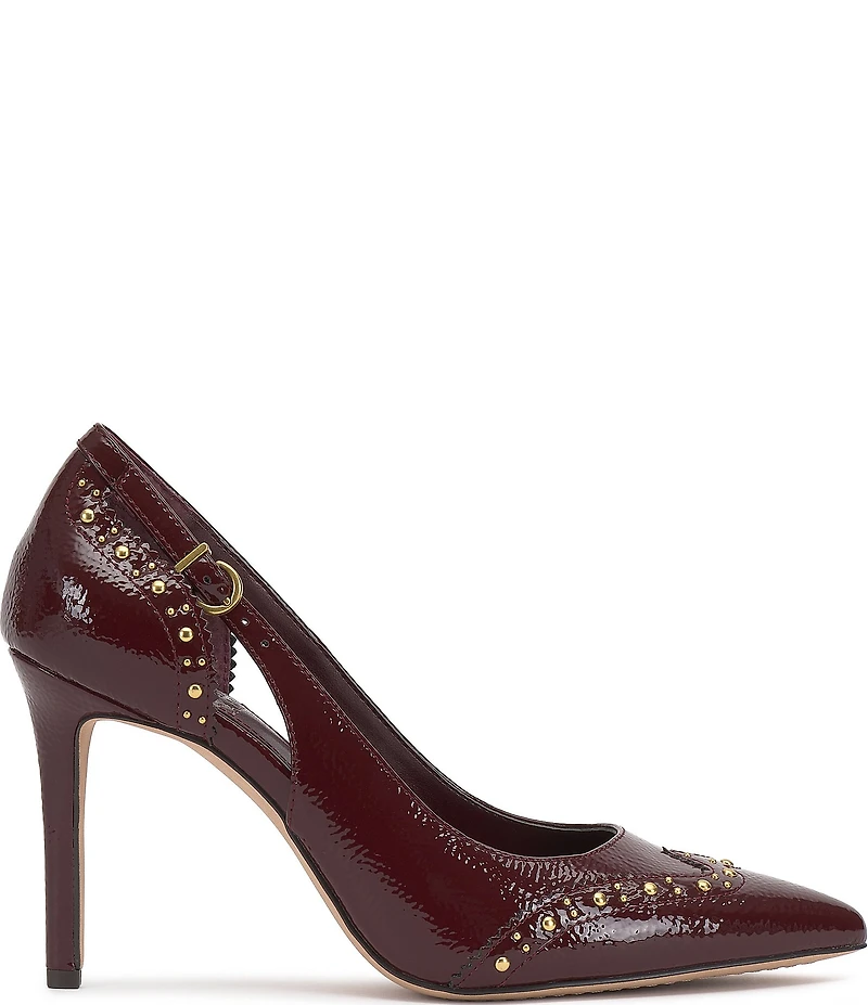 Vince Camuto Hally Studded Patent Leather Cut-Out Wing Tip Stiletto Pumps
