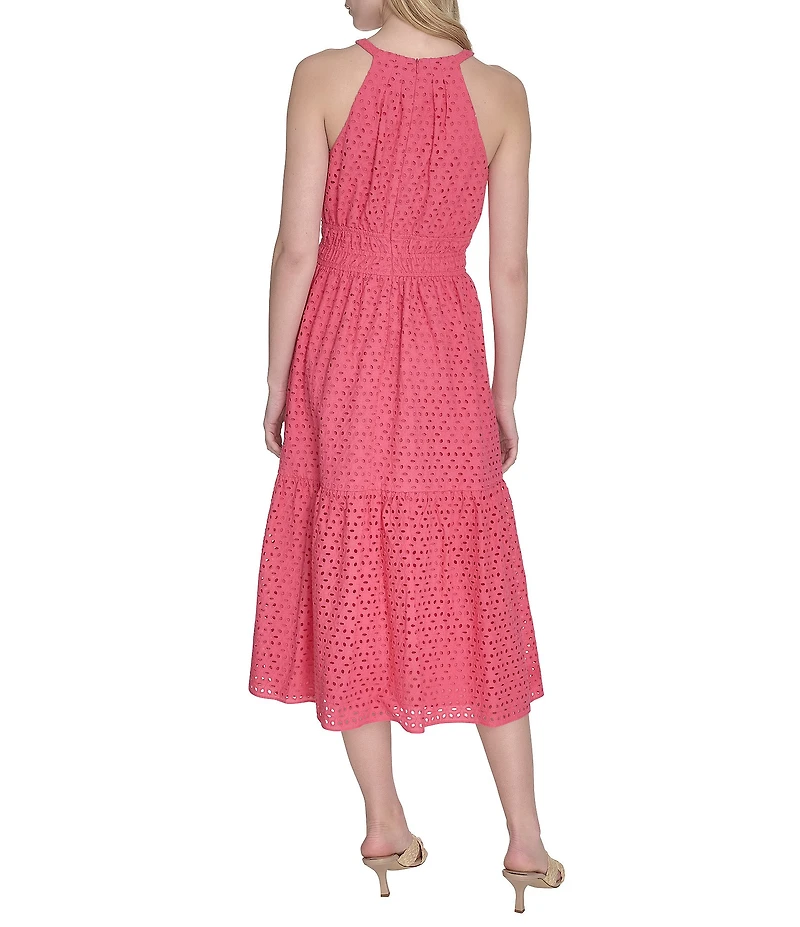 Vince Camuto Halter Neck Sleeveless Embroidered Midi Dress