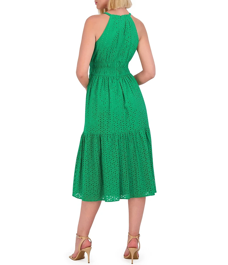 Vince Camuto Halter Neck Sleeveless Embroidered Midi Dress
