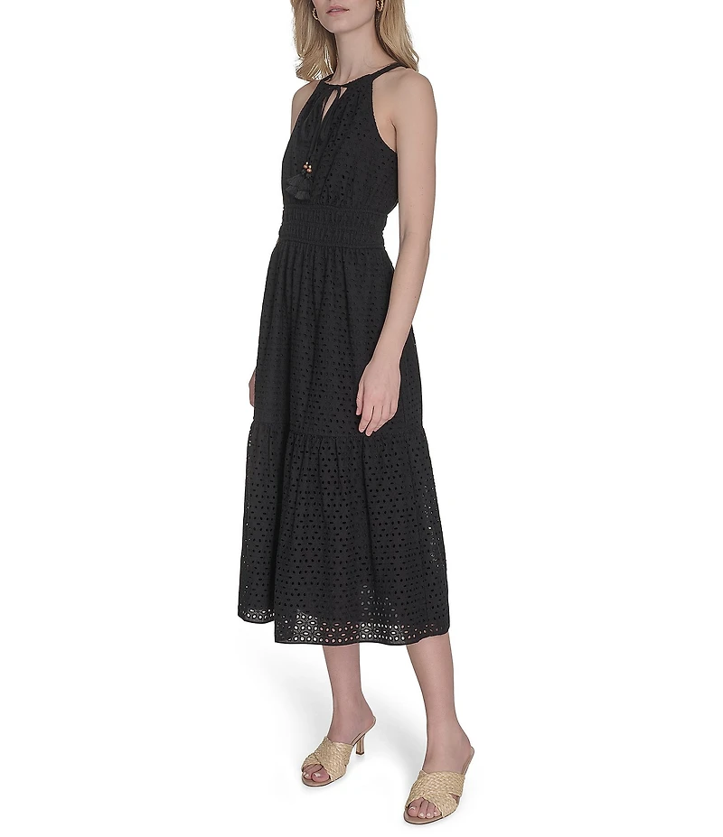 Vince Camuto Halter Neck Sleeveless Embroidered Midi Dress