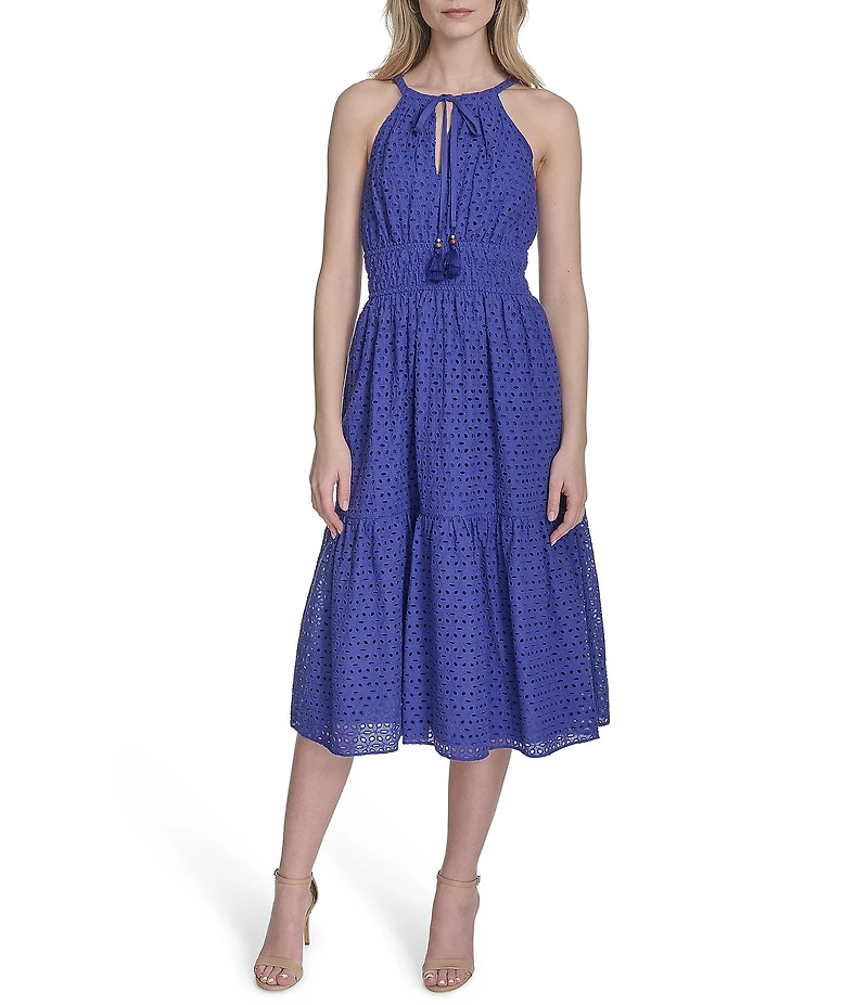 Vince Camuto Halter Neck Sleeveless Embroidered Midi Dress