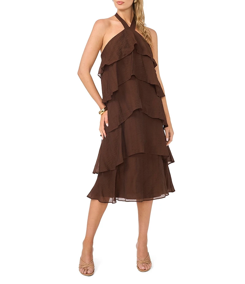 Vince Camuto Halter Neck Sleeveless Ruffle Tier Tie Dress