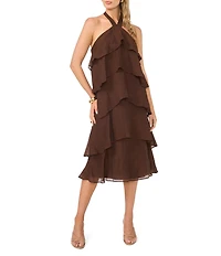 Vince Camuto Halter Neck Sleeveless Ruffle Tier Tie Dress