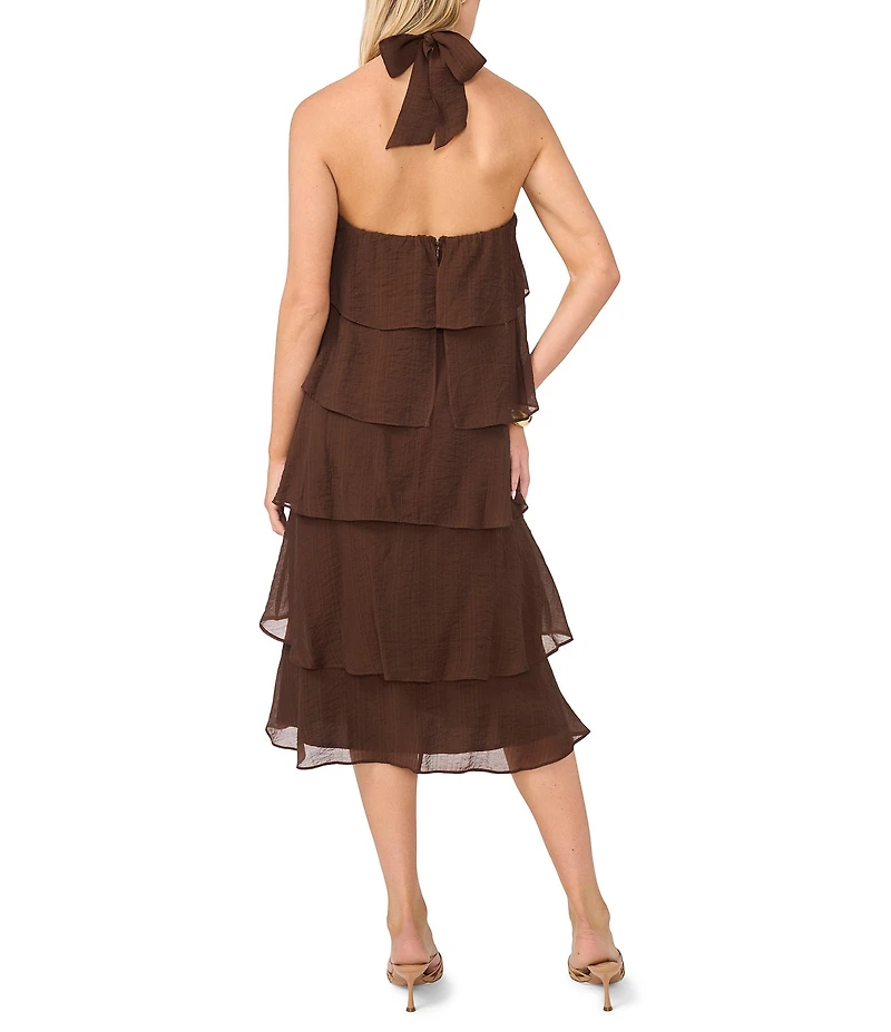 Vince Camuto Halter Neck Sleeveless Ruffle Tier Tie Dress