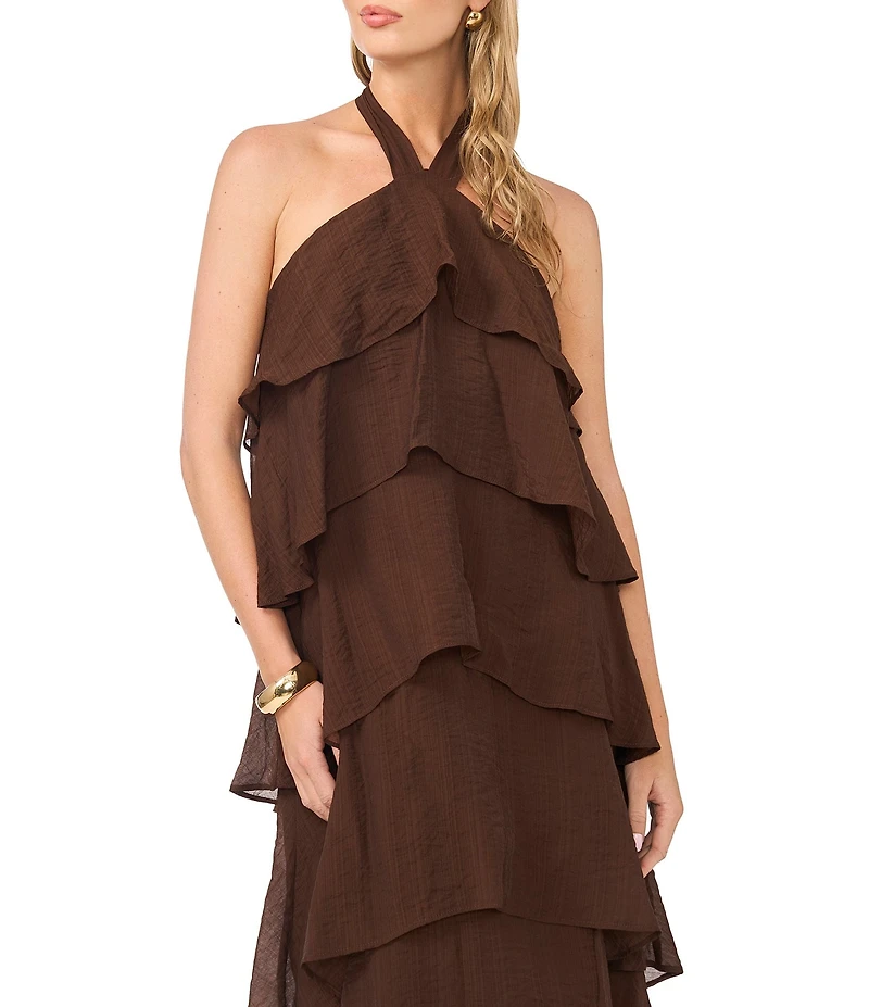 Vince Camuto Halter Neck Sleeveless Ruffle Tier Tie Dress