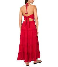 Vince Camuto Halter V Neckline Tie Back Tiered Maxi Dress