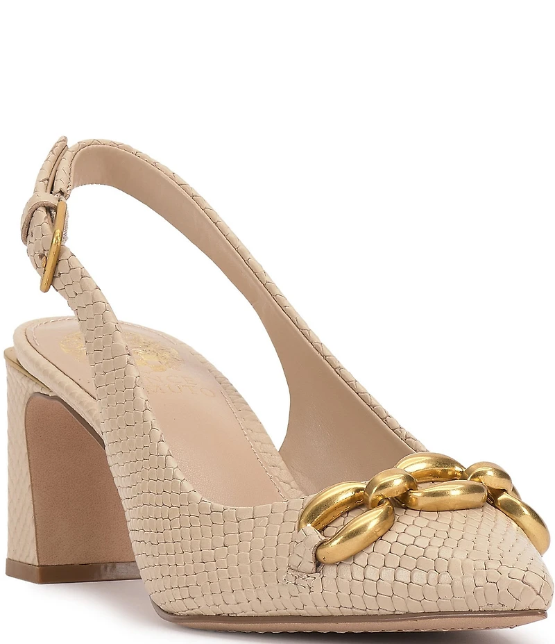 Vince Camuto Hamden Embossed Snake Print Leather Chain Link Hardware Slingback Pumps