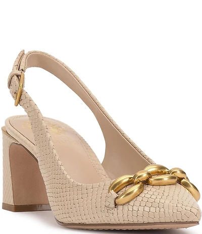 Vince Camuto Hamden Embossed Snake Print Leather Chain Link Hardware Slingback Pumps