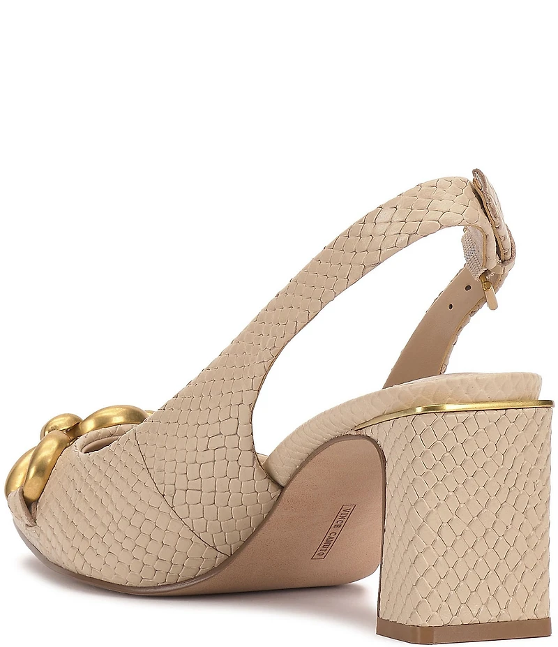 Vince Camuto Hamden Embossed Snake Print Leather Chain Link Hardware Slingback Pumps