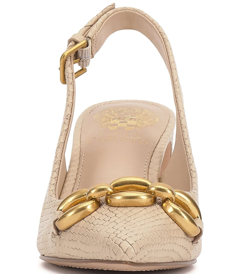Vince Camuto Hamden Embossed Snake Print Leather Chain Link Hardware Slingback Pumps
