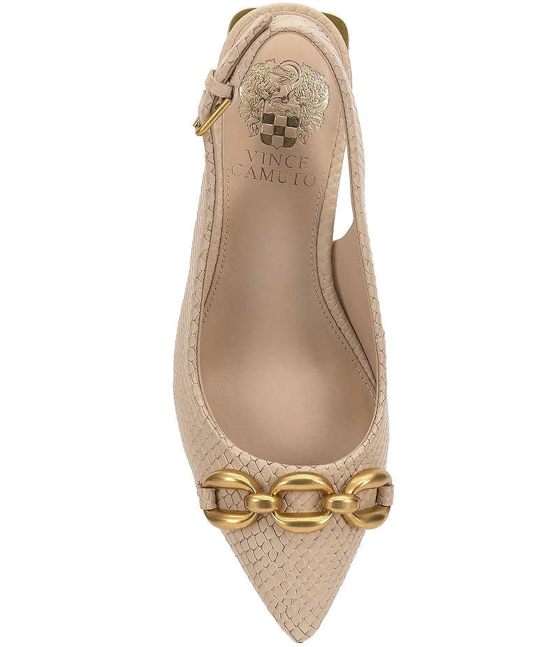 Vince Camuto Hamden Embossed Snake Print Leather Chain Link Hardware Slingback Pumps