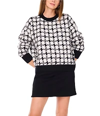 Vince Camuto Houndstooth Round Neck Long Sleeve Sweater