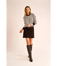 Vince Camuto Houndstooth Round Neck Long Sleeve Sweater