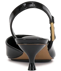 Vince Camuto Inari Crinkle Patent Leather Hardware Slingback Kitten Heel Pumps